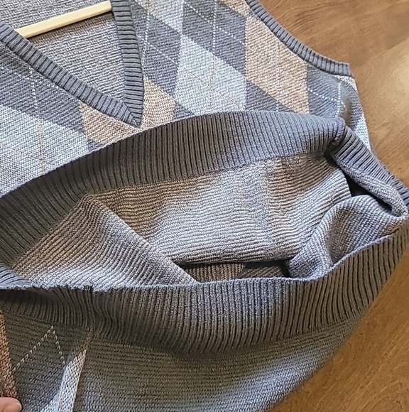 Mister Man Grandpa Sweater Vest Men's Size L Grey Argyle Pattern V-Neck Wool - Picture 8 of 10